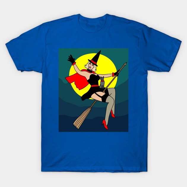 Flying Witch On A Broomstick With A Hat T-Shirt by flofin